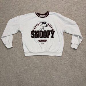 Peanuts Snoopy Sweatshirt Small White Vintage Look Varsity Striped Crew Neck